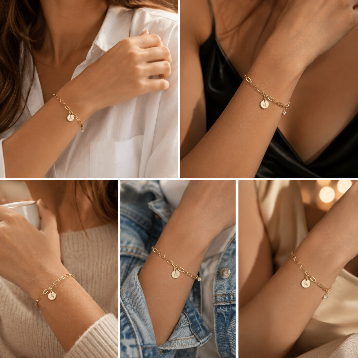 Personalized Gold Initial Charm Bracelet