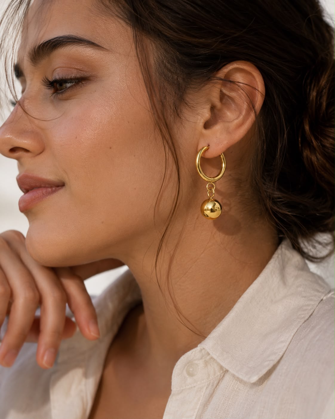 Gold Plated Ball Drop Hoop Earrings