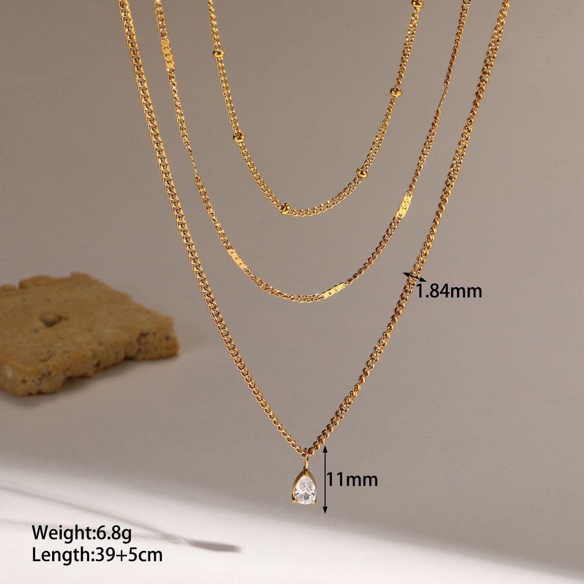 Layered Teardrop Crystal Chain Necklace