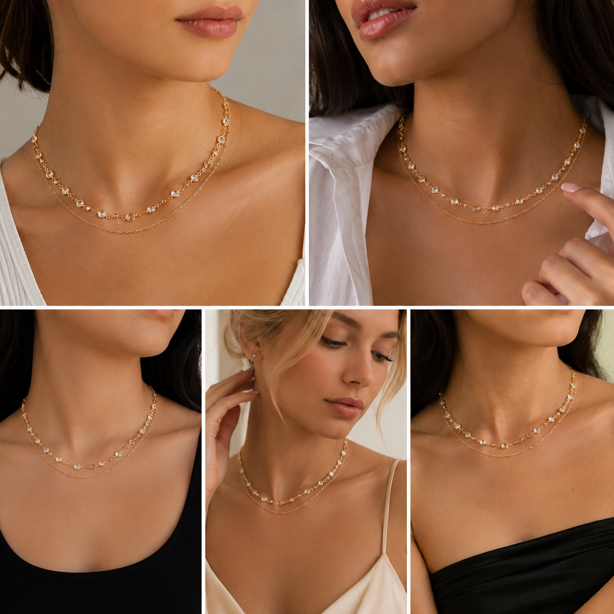 Golden Orbit Double-Layer Crystal Necklace