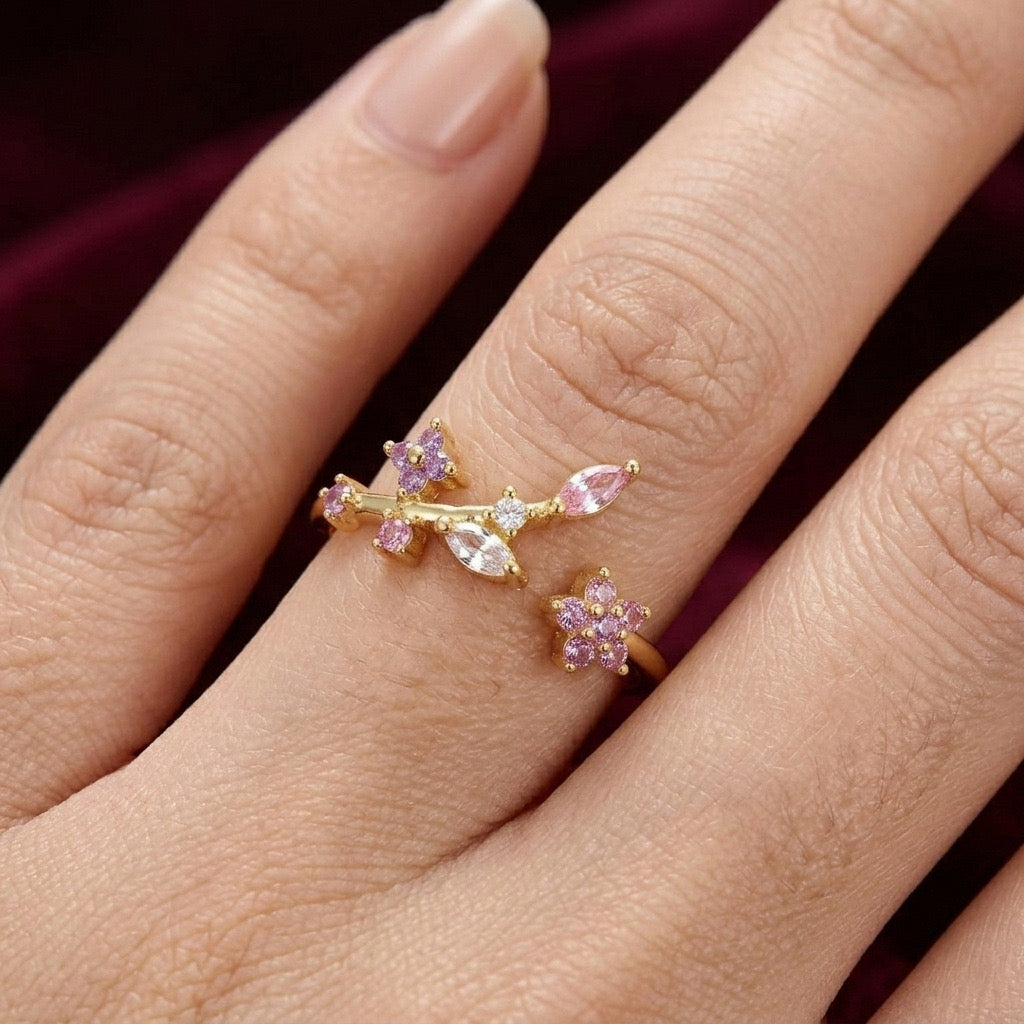 Crystal Adjustable Floral Ring