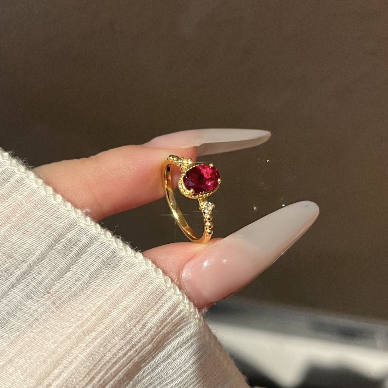 Ruby Teardrop Adjustable Gold Ring