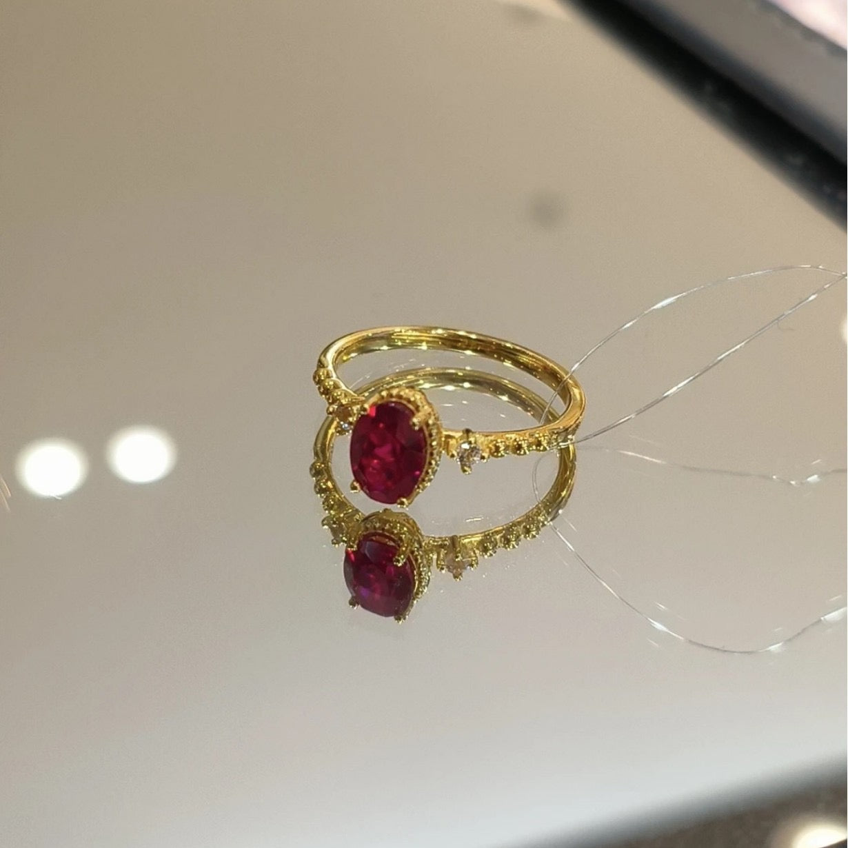 Ruby Teardrop Adjustable Gold Ring