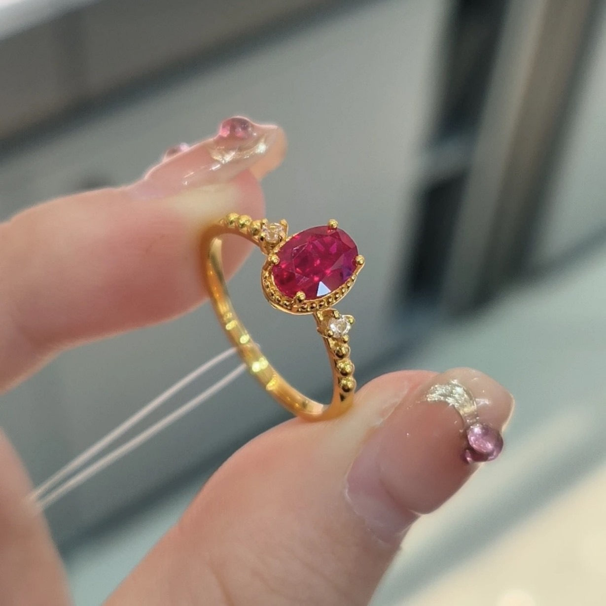 Ruby Teardrop Adjustable Gold Ring