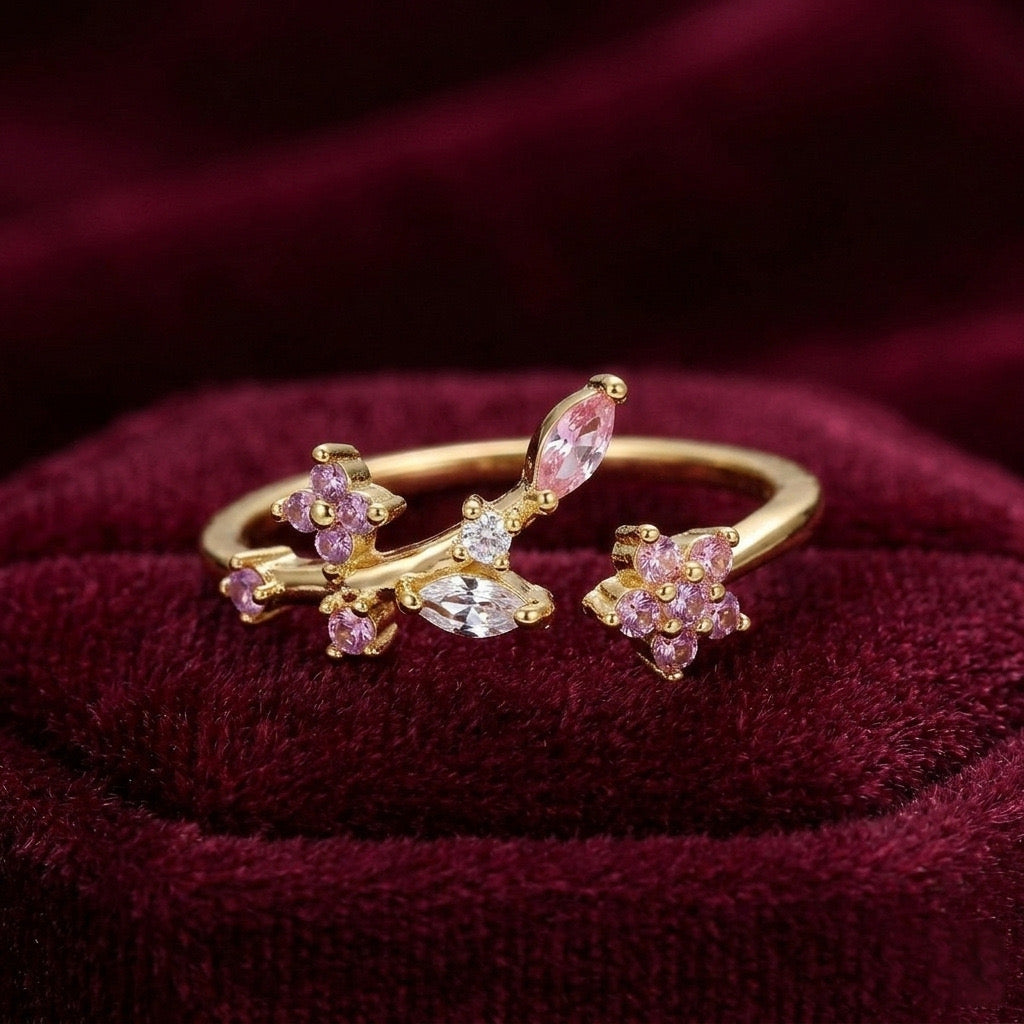 Crystal Adjustable Floral Ring