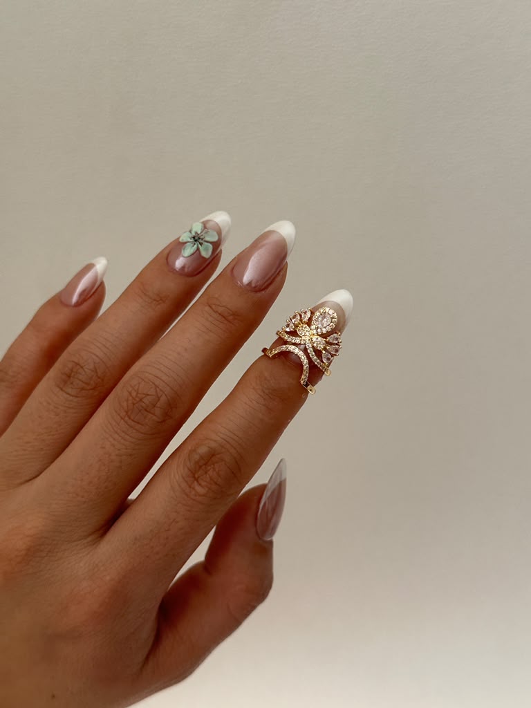Women's Elegant Floral Leaf Crystal Ring - Adjustable Open Bands with Crystal Stone