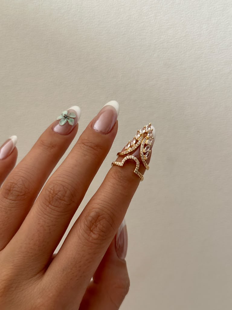 Women's Elegant Floral Leaf Crystal Ring - Adjustable Open Bands with Crystal Stone