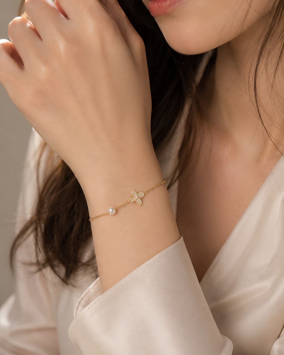 Butterfly Pearl Charm Bracelet