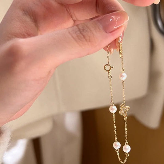 Butterfly Pearl Charm Bracelet