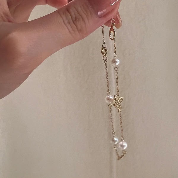 Butterfly Pearl Charm Bracelet