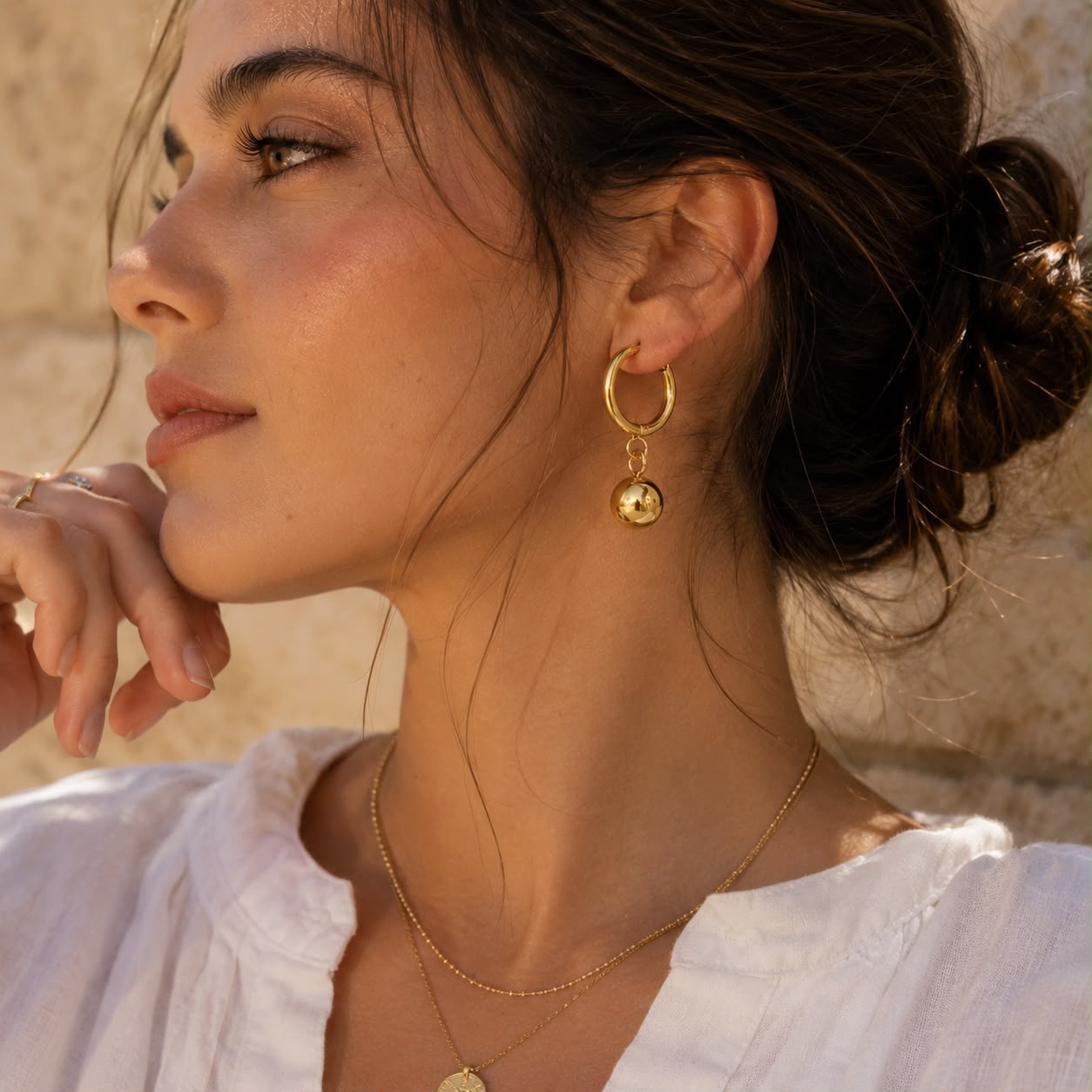 Gold Plated Ball Drop Hoop Earrings