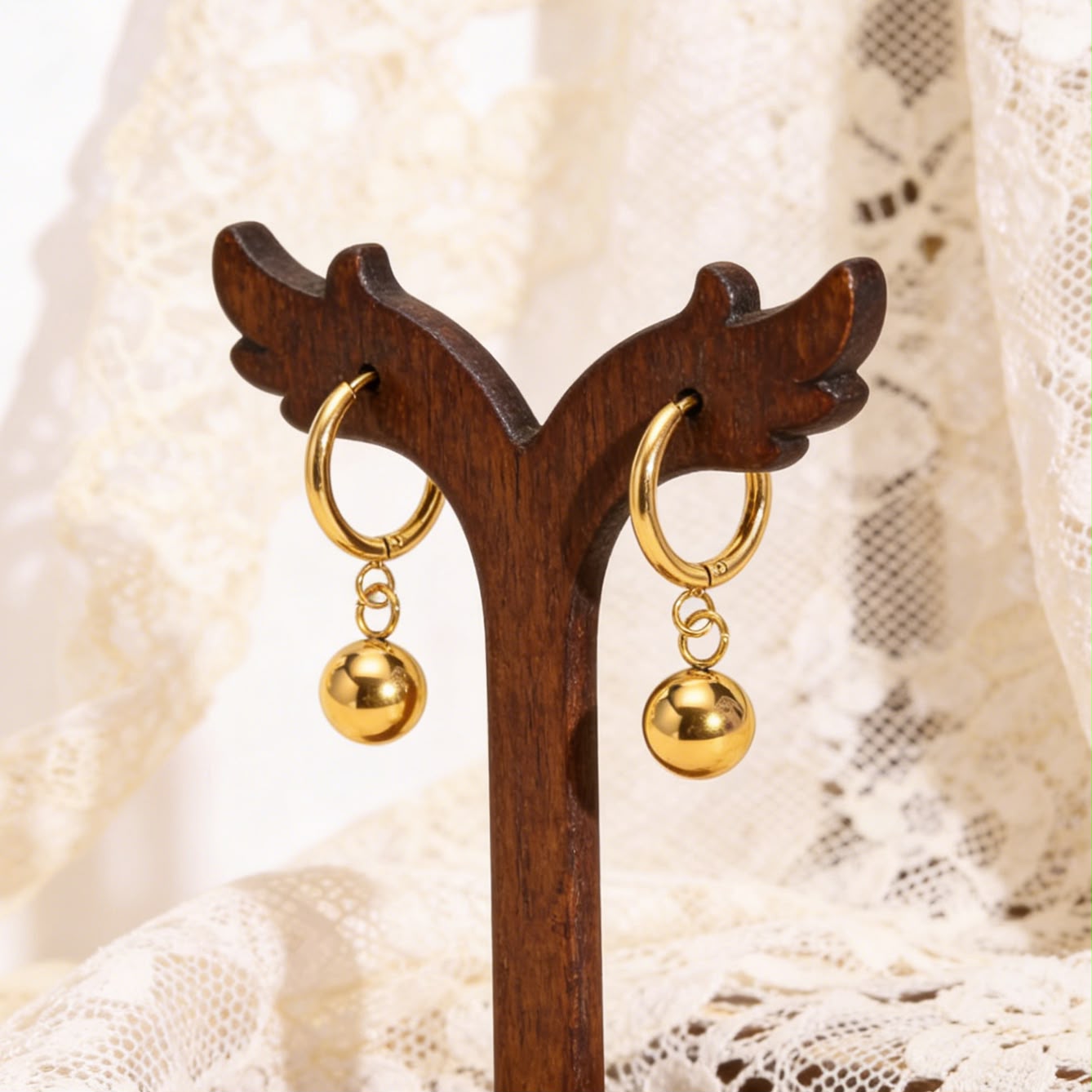 Gold Plated Ball Drop Hoop Earrings